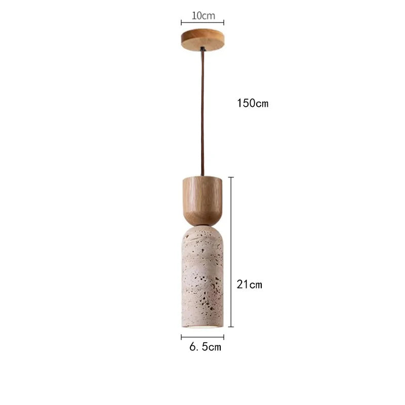 Suspension de Chevet Travertin – Bois foncé et pierre, style japonais