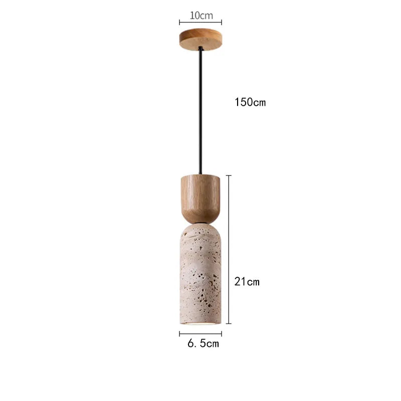 Suspension de Chevet Travertin – Bois foncé et pierre, style japonais