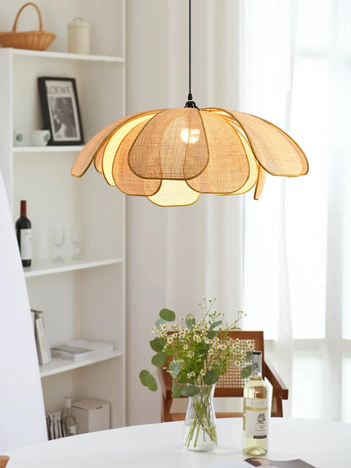 Lustre Pétales Rotin – Suspension rotin naturel tressée main Ø 60 cm