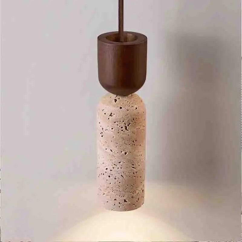 Suspension de Chevet Travertin – Bois foncé et pierre, style japonais
