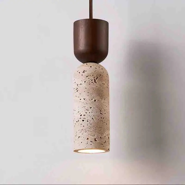Suspension de Chevet Travertin – Bois foncé et pierre, style japonais