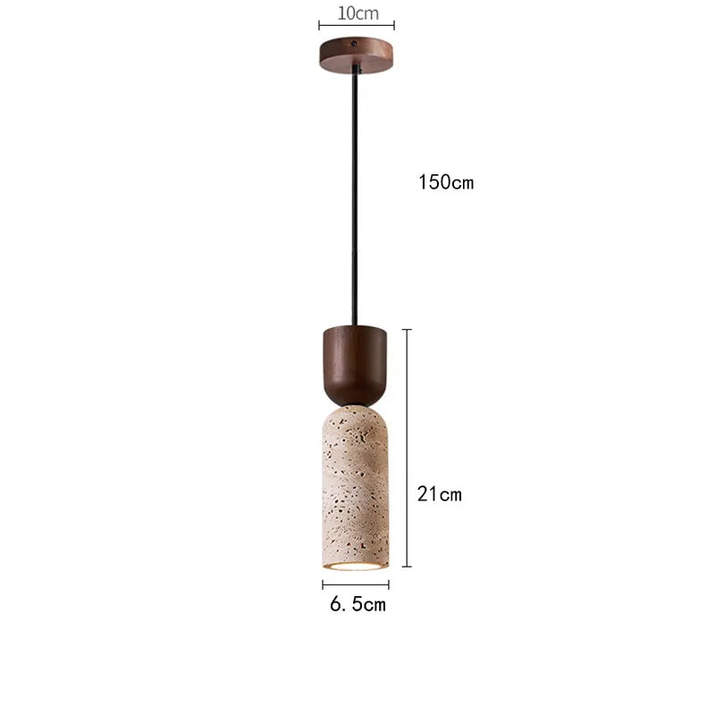 Suspension de Chevet Travertin – Bois foncé et pierre, style japonais