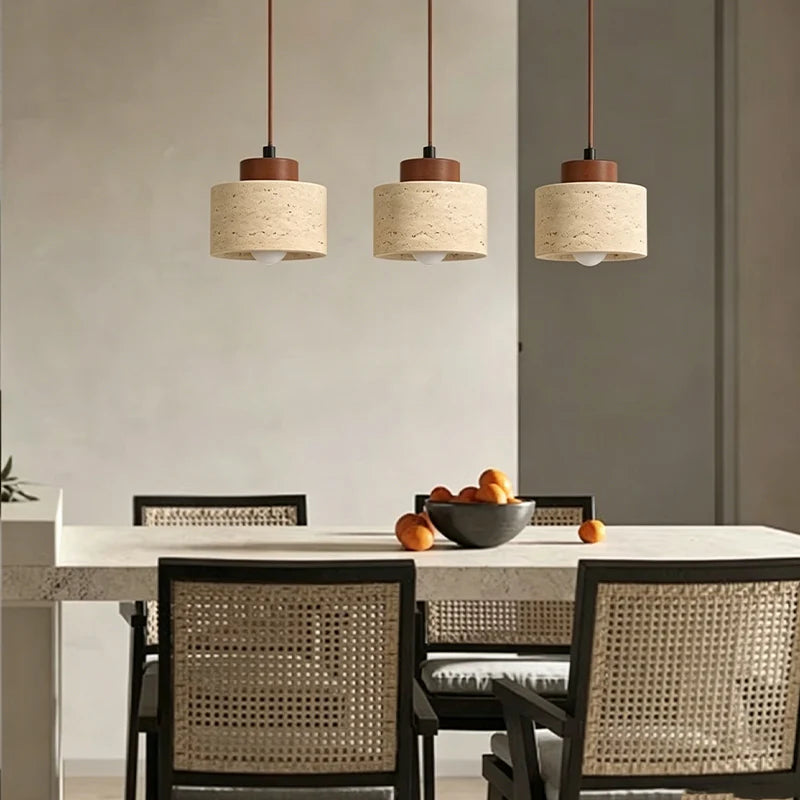 Suspension Travertin & Bois – Petite suspension wabi-sabi, 4 formes