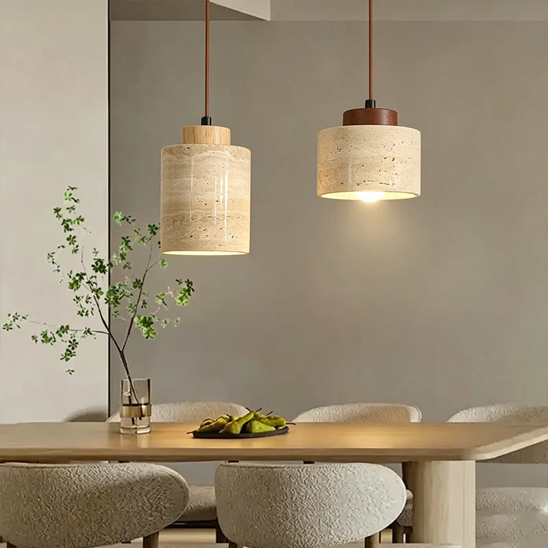 Suspension Travertin & Bois – Petite suspension wabi-sabi, 4 formes