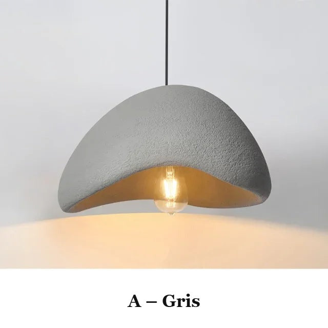 Suspension Wabi-Sabi Galet – Lustre japandi effet pierre Ø 30 / 40 cm