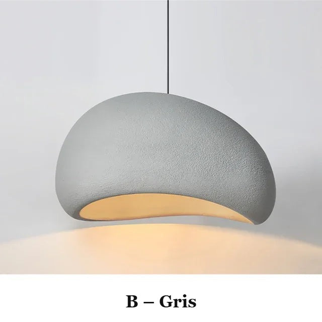 Suspension Wabi-Sabi Galet – Lustre japandi effet pierre Ø 30 / 40 cm