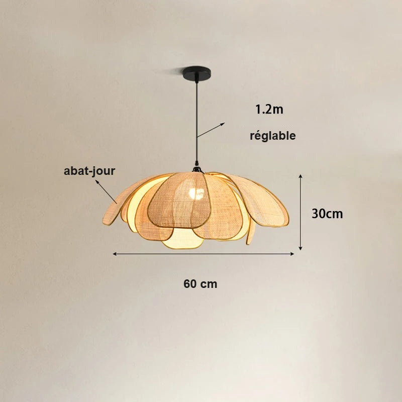 Lustre Pétales Rotin – Suspension rotin naturel tressée main Ø 60 cm