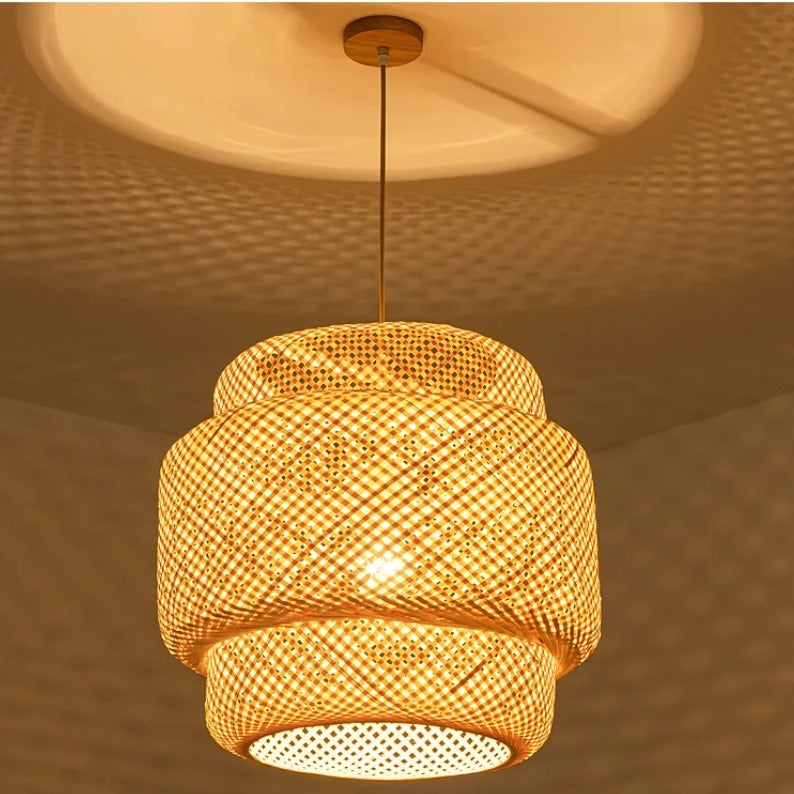 Suspension Bambou Tressée – Lustre bambou tressé main Ø 30 cm